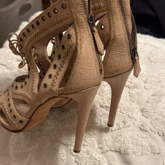 Miu Miu Tan/Pink Distressed Cutout Heels - Picture 6 of 14